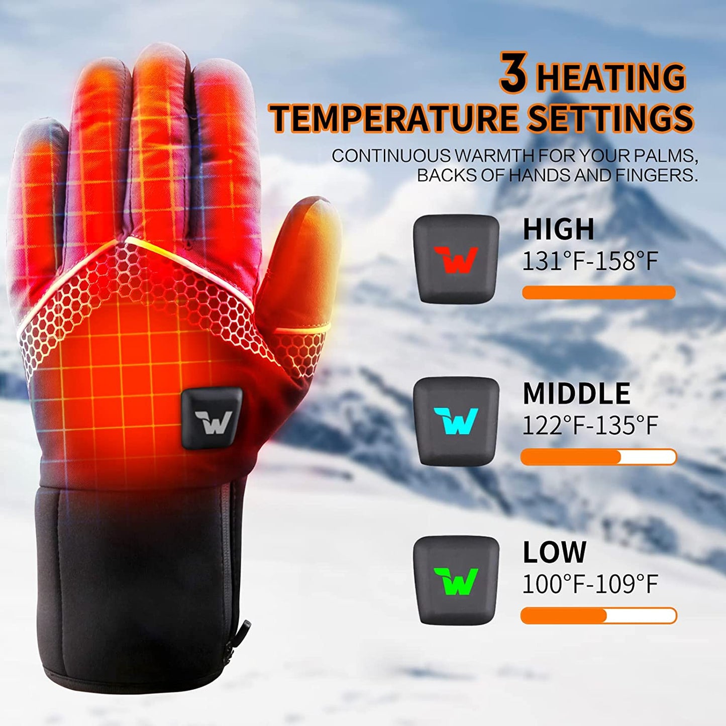 Advanced Electric Heated Gloves for Men and Women - Three Adjustable Heating Levels, Touchscreen Compatibility, and Waterproof Design for Skiing, Snowboarding, and Outdoor Adventures