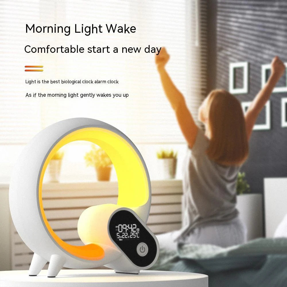 Wake Up in Style: Creative Q Light Analog Sunrise Alarm Clock with Bluetooth Audio and Colorful Atmosphere!