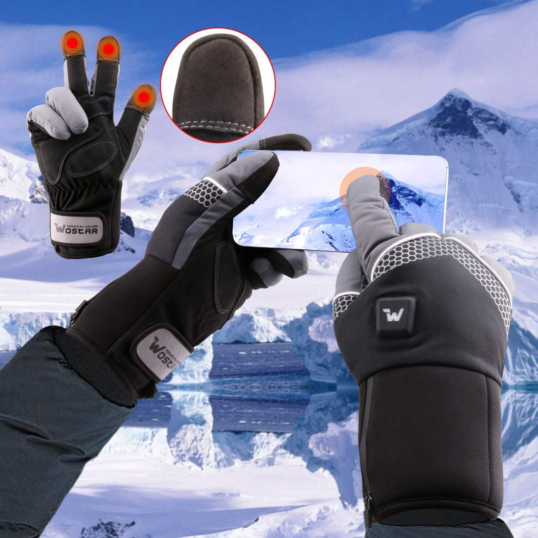 Advanced Electric Heated Gloves for Men and Women - Three Adjustable Heating Levels, Touchscreen Compatibility, and Waterproof Design for Skiing, Snowboarding, and Outdoor Adventures